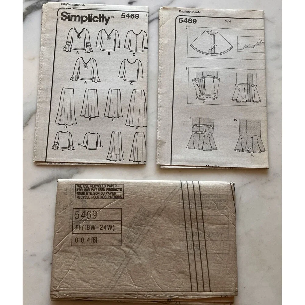 Vintage Simplicity pattern‎ 5469 Women’s Blouse & Skirt Size 18-20-22-24W Uncut